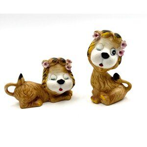 Vintage 2 Lion's With Flowers Figurines Home Decor "Please Read Description"